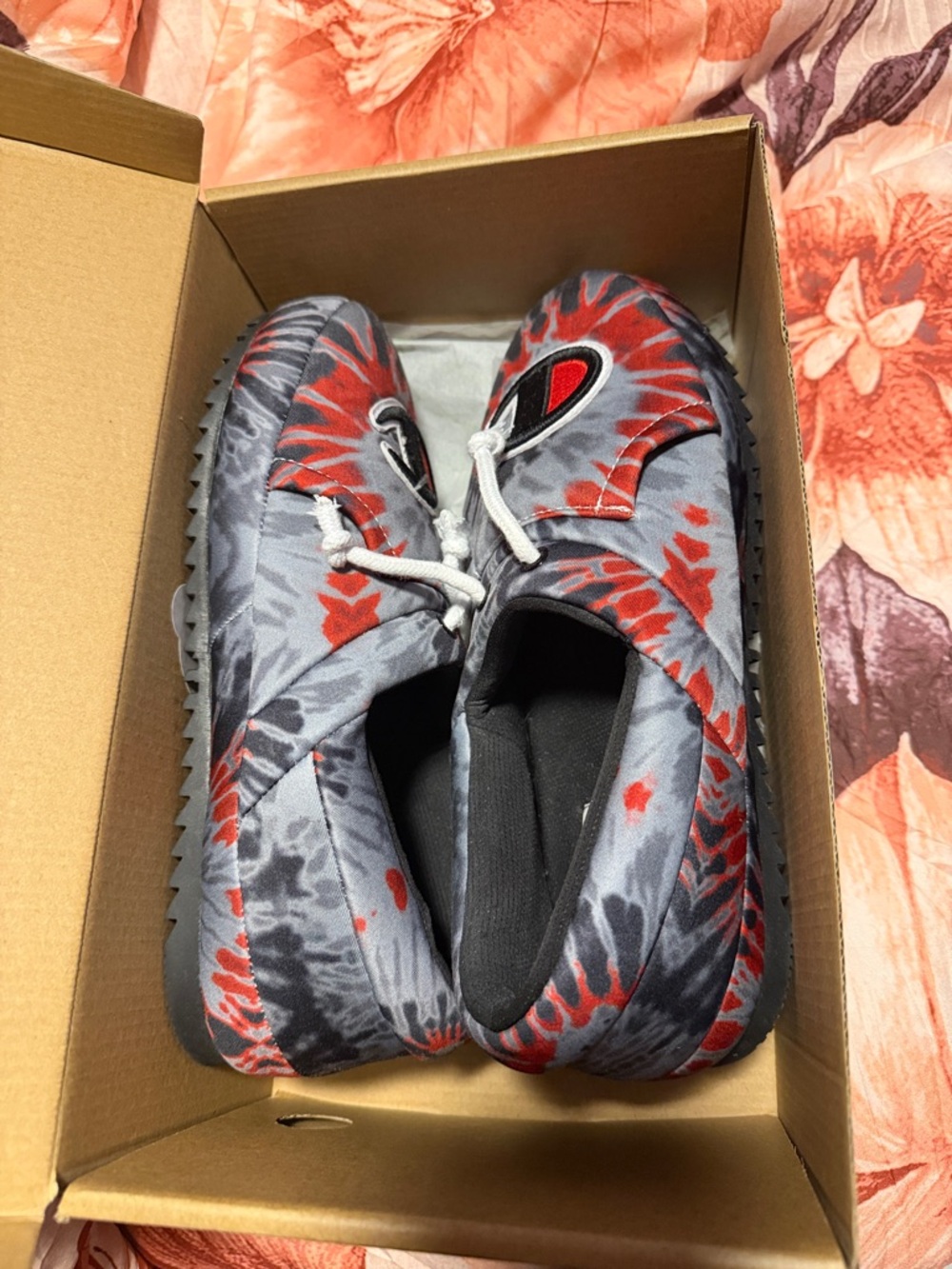 Champion Kids Tie-Dye Slip-On Shoes in Gray and Red